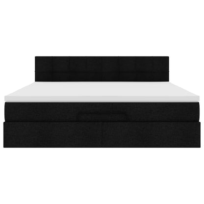 Pouf Letto con Materasso e LED Nero 180x200cm Tessuto