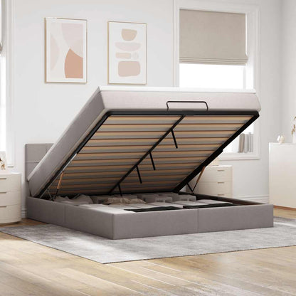 Pouf Letto con Materasso e LED Tortora 180x200cm in Tessuto