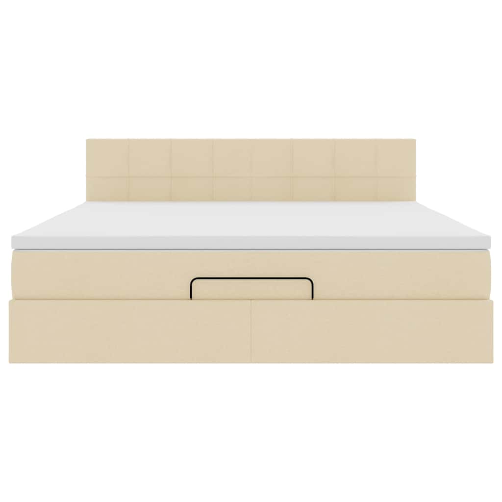 Pouf Letto con Materasso e LED Crema 180x200cm in Tessuto