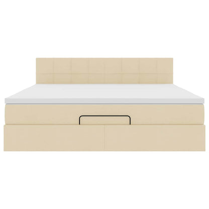 Pouf Letto con Materasso e LED Crema 180x200cm in Tessuto