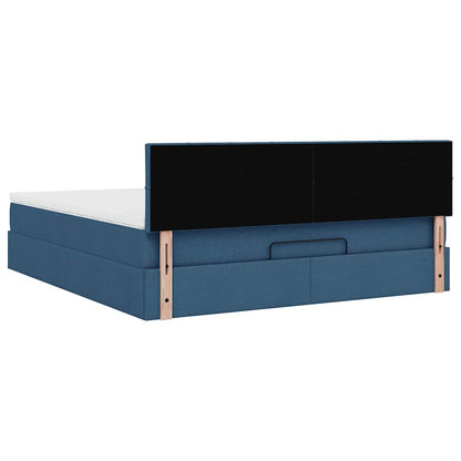 Pouf Letto con Materasso e LED Blu 180x200cm in Tessuto