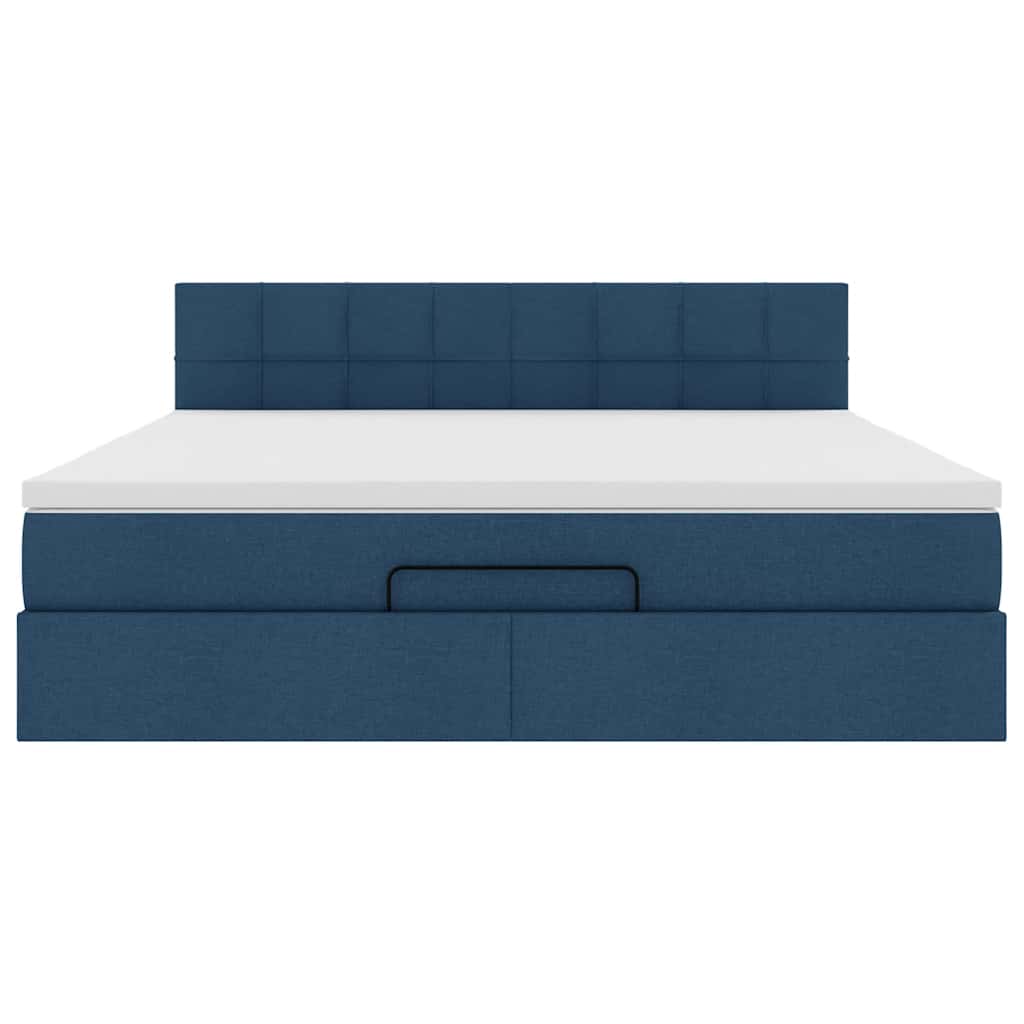Pouf Letto con Materasso e LED Blu 180x200cm in Tessuto