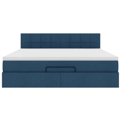 Pouf Letto con Materasso e LED Blu 180x200cm in Tessuto