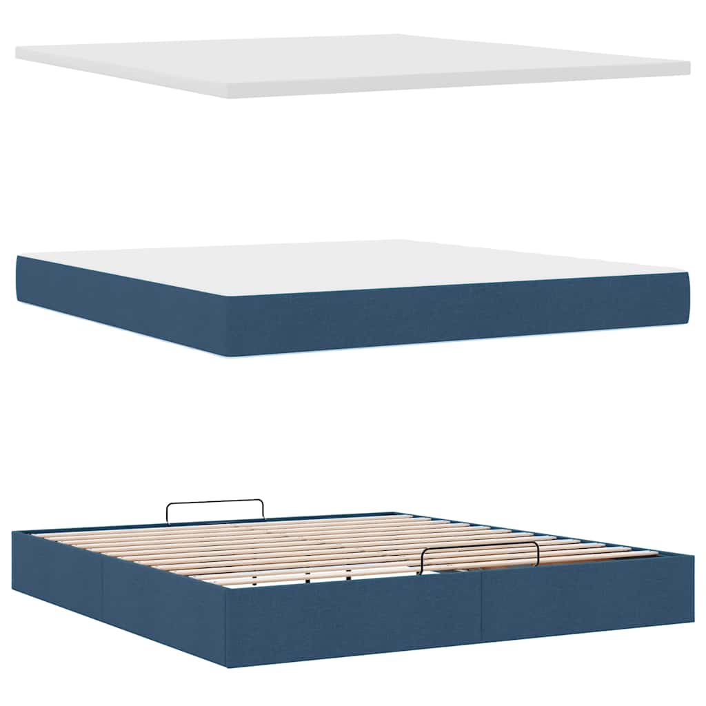 Pouf Letto con Materasso e LED Blu 180x200cm in Tessuto