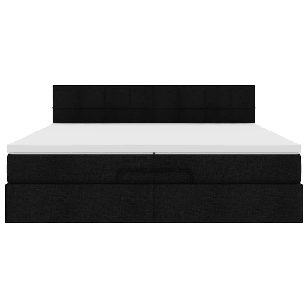 Struttura Letto Pouf con Materassi Nero 200x200 cm in Tessuto