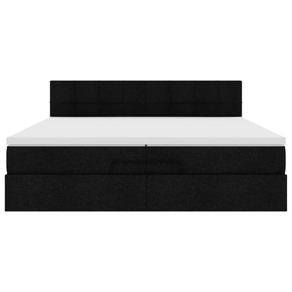Struttura Letto Pouf con Materassi Nero 200x200 cm in Tessuto