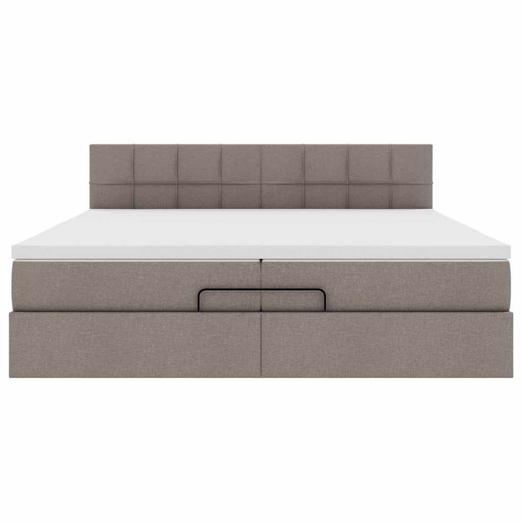 Struttura Letto Pouf con Materassi Tortora 200x200 cm Tessuto