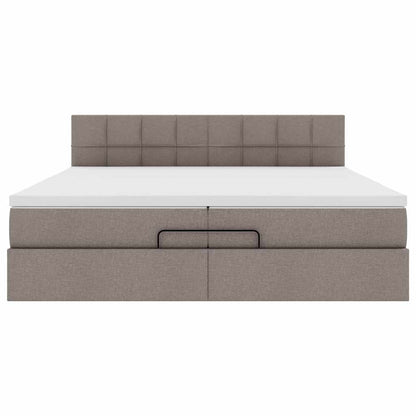 Struttura Letto Pouf con Materassi Tortora 200x200 cm Tessuto