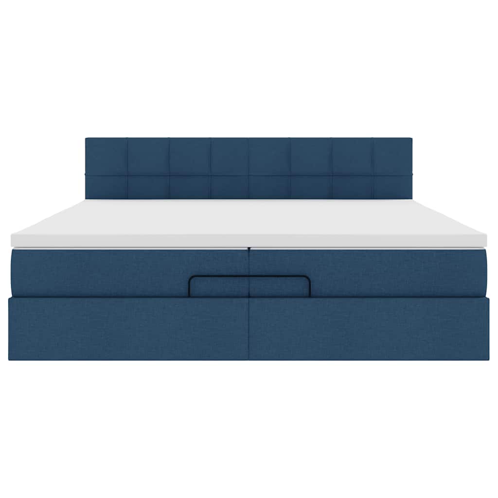 Struttura Letto Pouf con Materassi Blu 200x200 cm in Tessuto