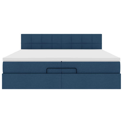Struttura Letto Pouf con Materassi Blu 200x200 cm in Tessuto