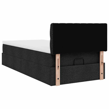 Pouf Letto con Materasso e LED Nero 80x200cm in Tessuto