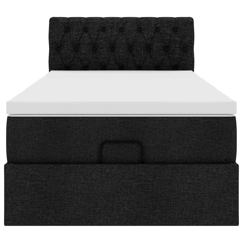 Pouf Letto con Materasso e LED Nero 80x200cm in Tessuto