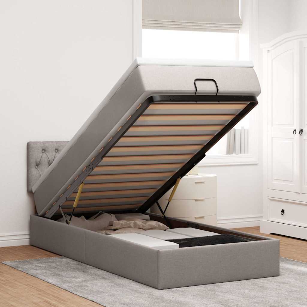 Struttura Letto Pouf con Materasso Tortora 80x200 cm in Tessuto