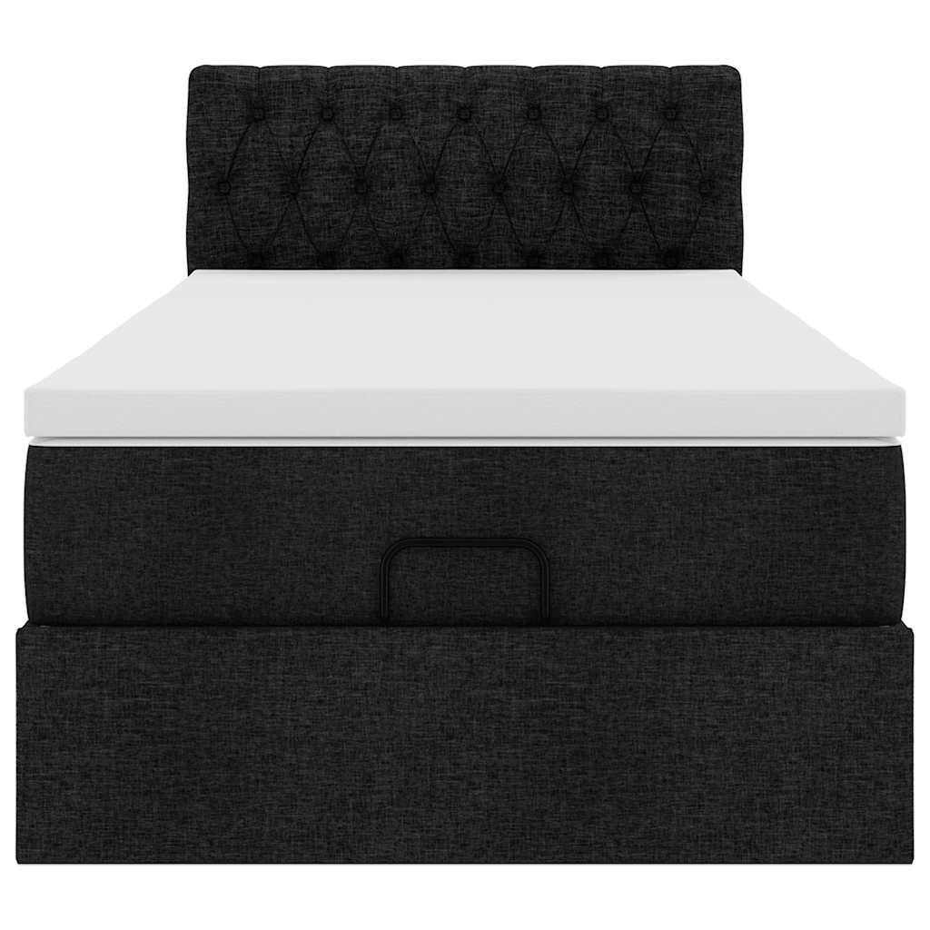 Struttura Letto Pouf con Materasso Nero 90x190 cm in Tessuto