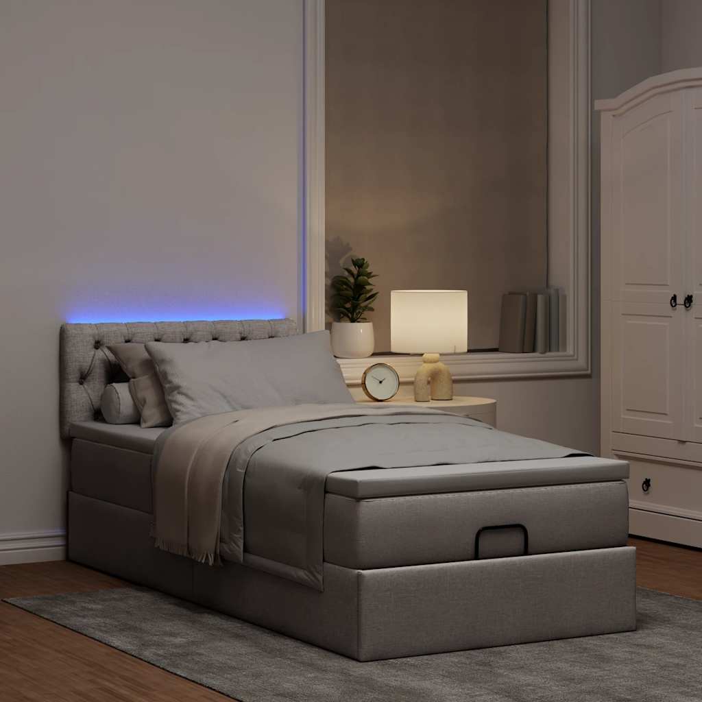 Struttura Letto Pouf con Materasso Tortora 90x190 cm in Tessuto
