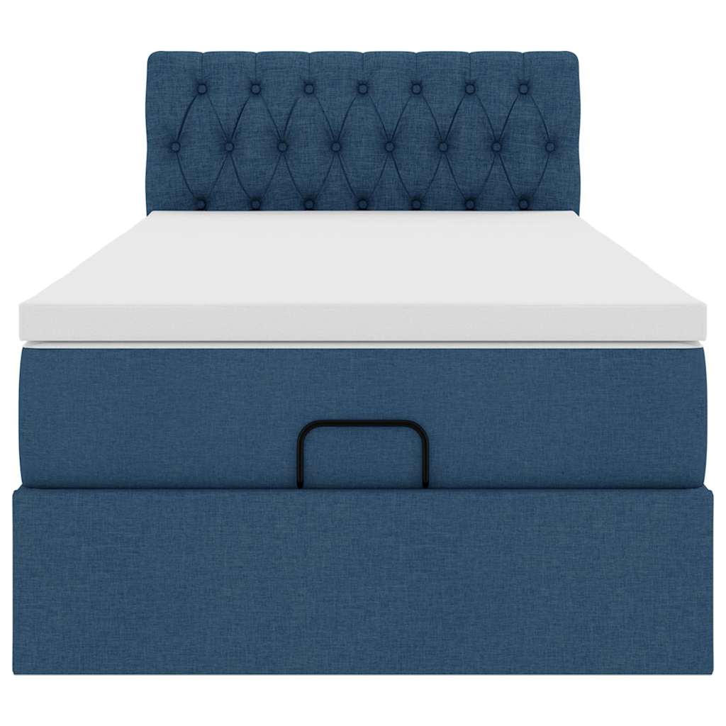 Struttura Letto Pouf con Materasso Blu 90x190 cm in Tessuto