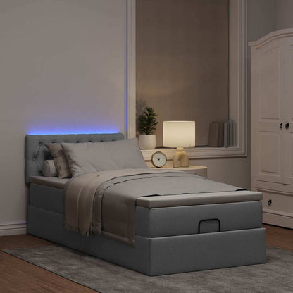 Pouf Letto con Materasso e LED Grigio Chiaro 90x200 cm Tessuto