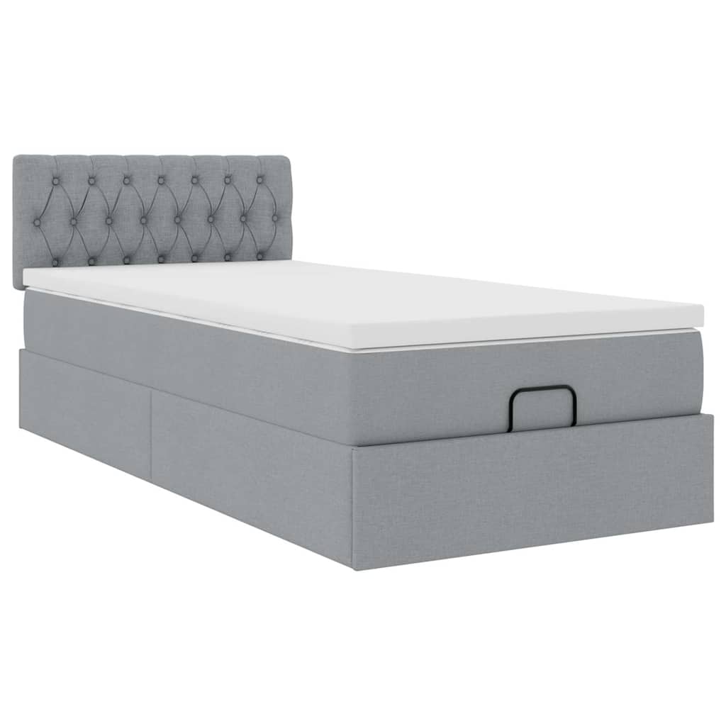 Pouf Letto con Materasso e LED Grigio Chiaro 90x200 cm Tessuto