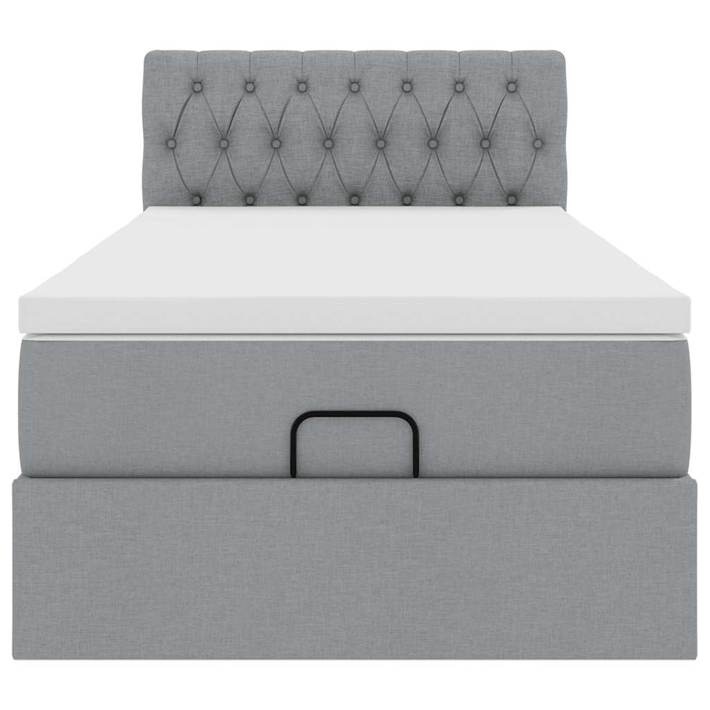 Pouf Letto con Materasso e LED Grigio Chiaro 90x200 cm Tessuto