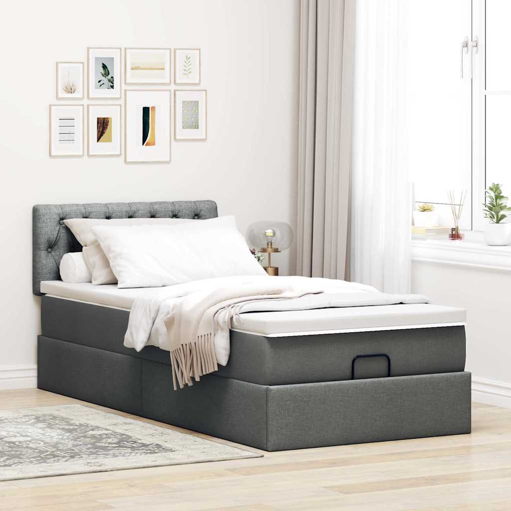 Pouf Letto con Materasso Grigio Scuro 90x200 cm in Tessuto