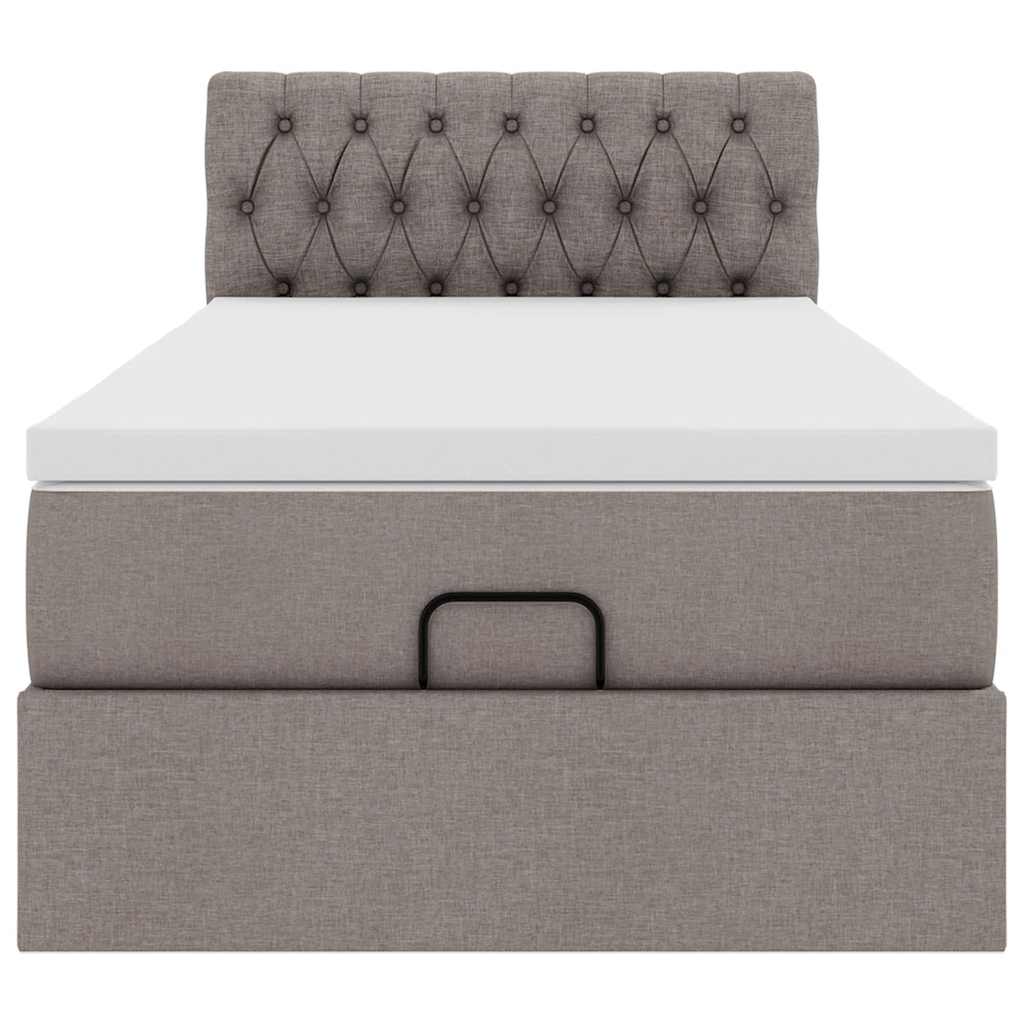 Pouf Letto con Materasso e LED Tortora 90x200 cm in Tessuto