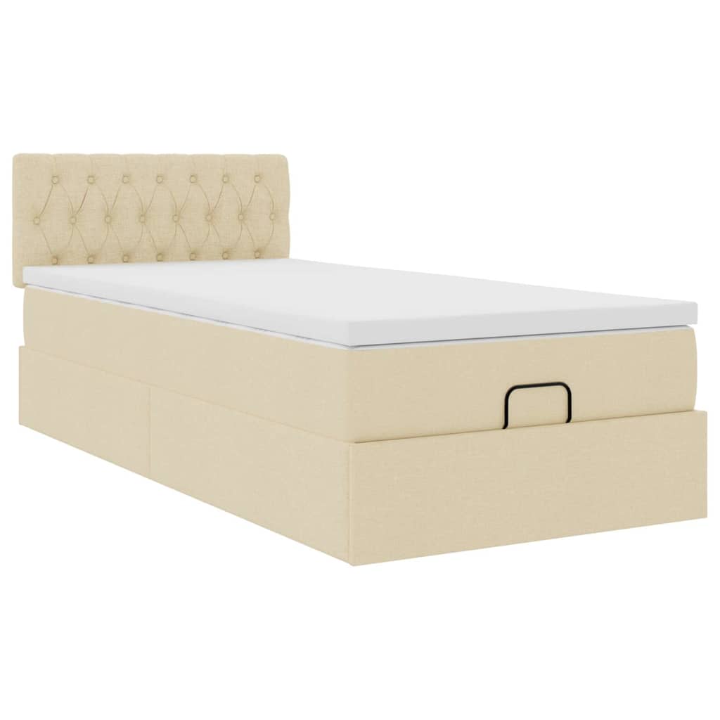 Pouf Letto con Materasso e LED Crema 90x200 cm in Tessuto | homemem39