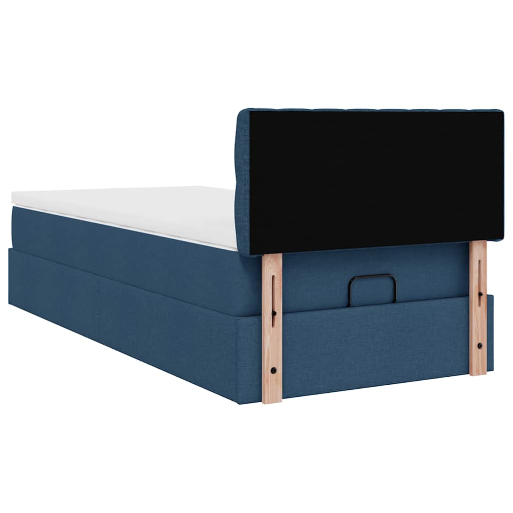 Pouf Letto con Materasso e LED Blu 90x200 cm in Tessuto