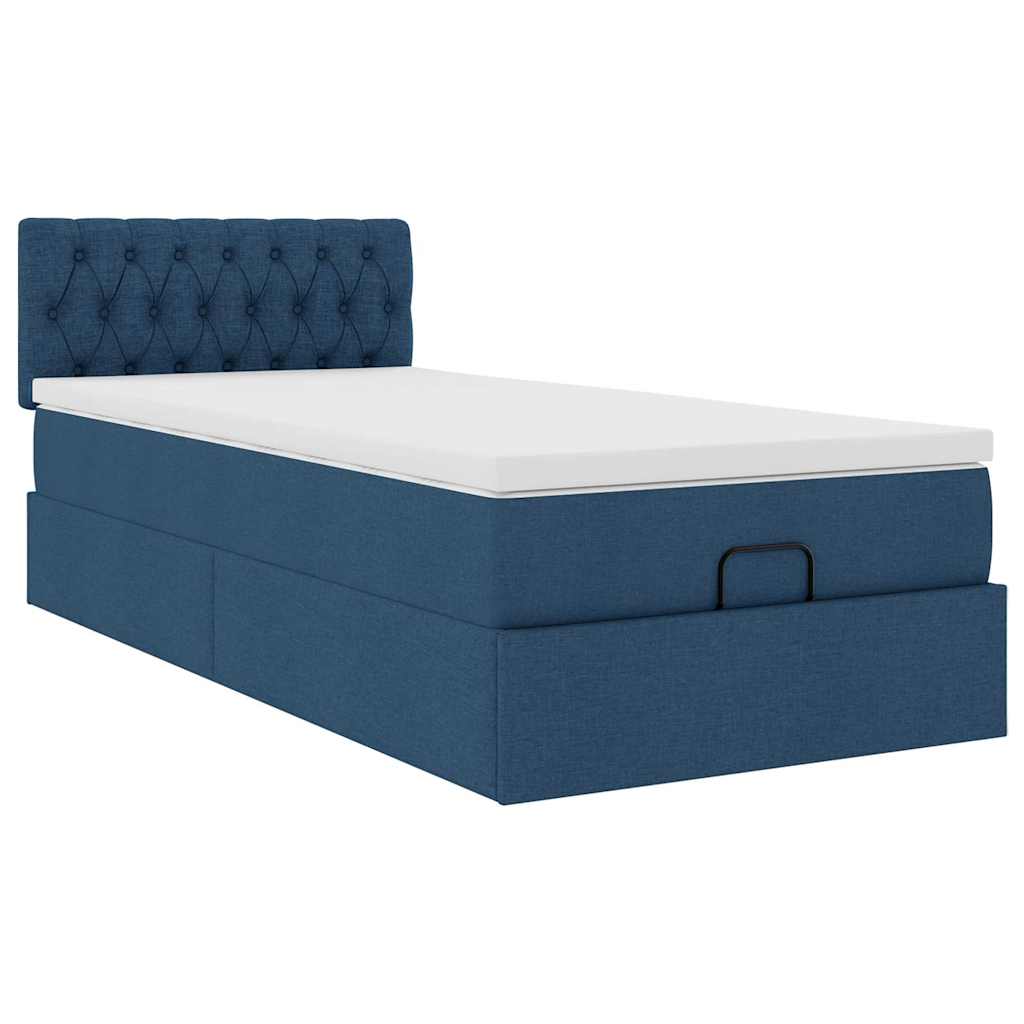 Pouf Letto con Materasso e LED Blu 90x200 cm in Tessuto