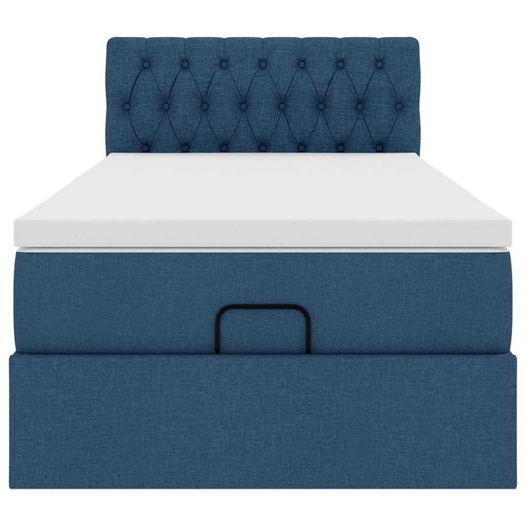 Pouf Letto con Materasso e LED Blu 90x200 cm in Tessuto