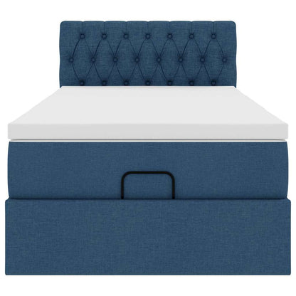 Pouf Letto con Materasso e LED Blu 90x200 cm in Tessuto