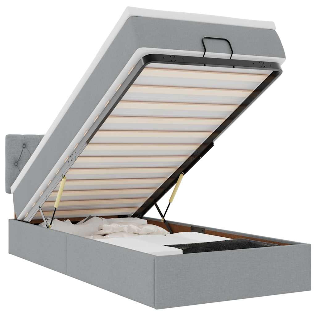 Pouf Letto con Materasso Grigio Chiaro 100x200 cm in Tessuto - homemem39