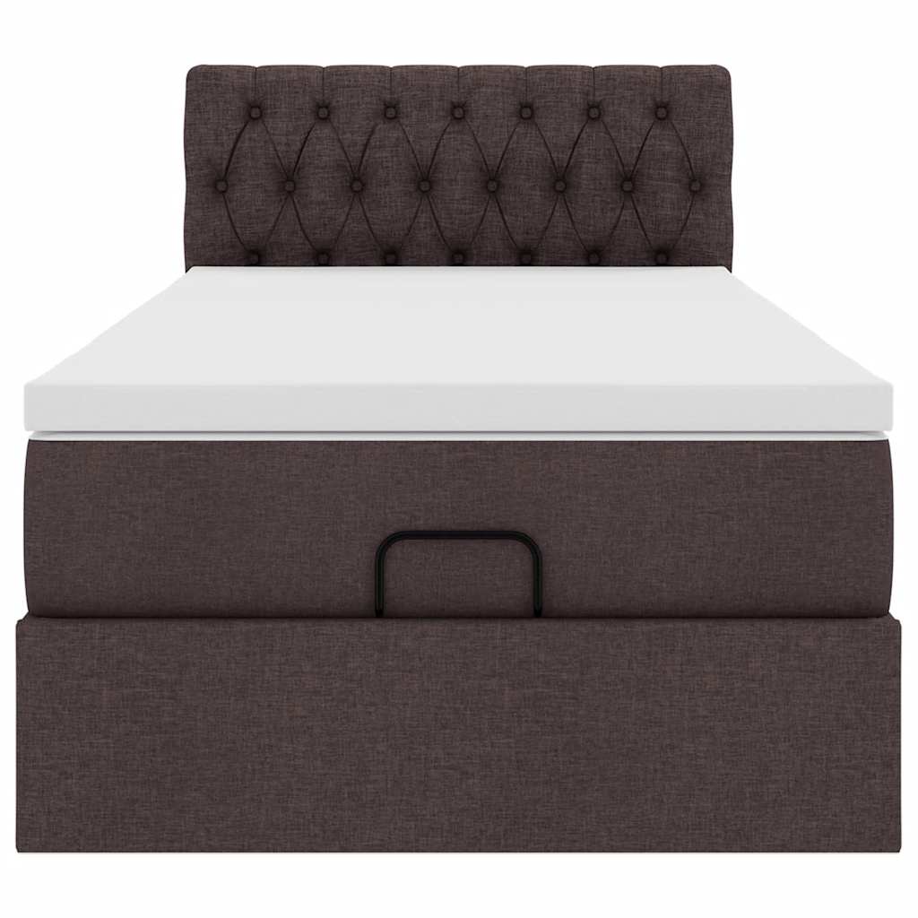 Pouf Letto con Materasso Marrone Scuro 100x200 cm in Tessuto