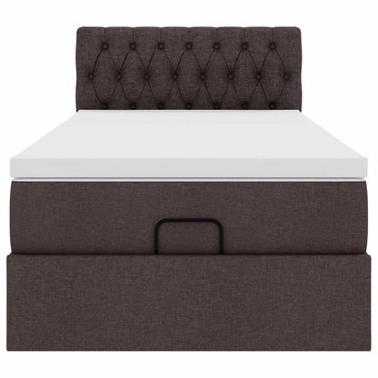 Pouf Letto con Materasso Marrone Scuro 100x200 cm in Tessuto