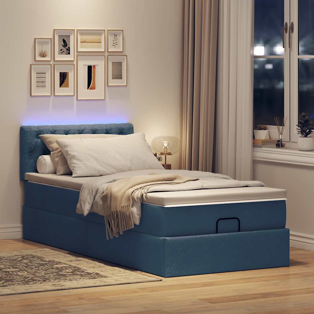 Pouf Letto con Materasso e LED Blu 100x200 cm in Tessuto | homemem39