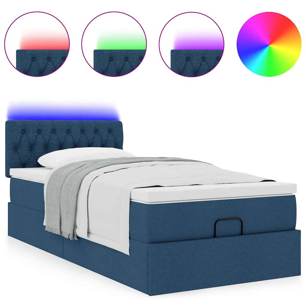Pouf Letto con Materasso e LED Blu 100x200 cm in Tessuto | homemem39