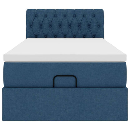 Pouf Letto con Materasso e LED Blu 100x200 cm in Tessuto