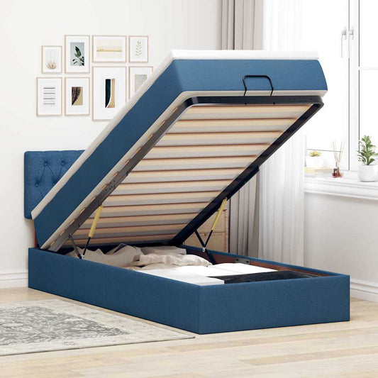 Pouf Letto con Materasso e LED Blu 100x200 cm in Tessuto | homemem39