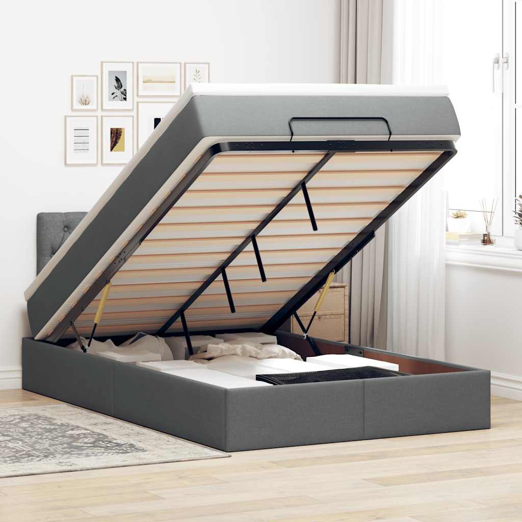 Pouf Letto con Materasso e LED Grigio Scuro 120x190 cm Tessuto