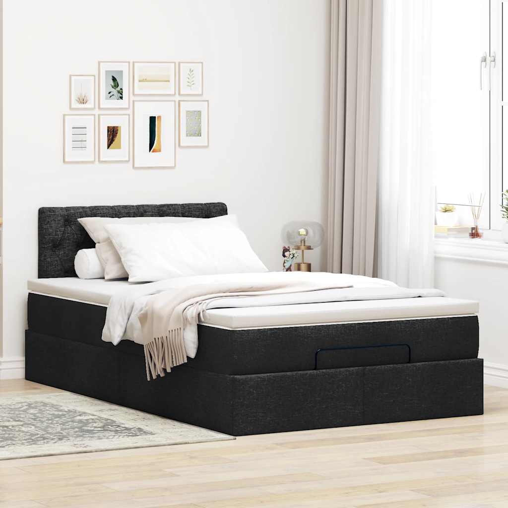 Pouf Letto con Materasso Nero 120x190 cm in Tessuto