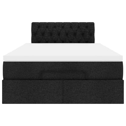 Pouf Letto con Materasso e LED Nero 120x190 cm in Tessuto