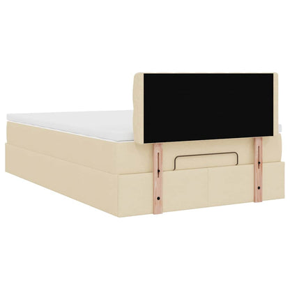 Pouf Letto con Materasso e LED Crema 120x190cm in Tessuto