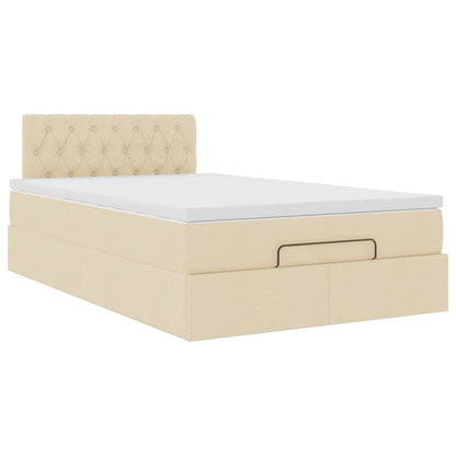 Pouf Letto con Materasso e LED Crema 120x190cm in Tessuto