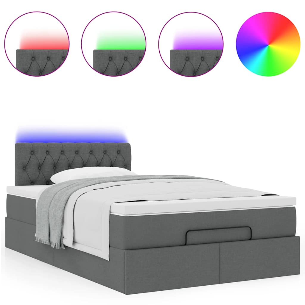 Pouf Letto con Materasso e LED Grigio Scuro 120x200 cm Tessuto - homemem39