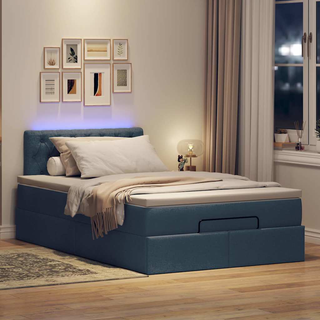 Pouf Letto con Materasso e LED Blu 120x200 cm in Tessuto | homemem39