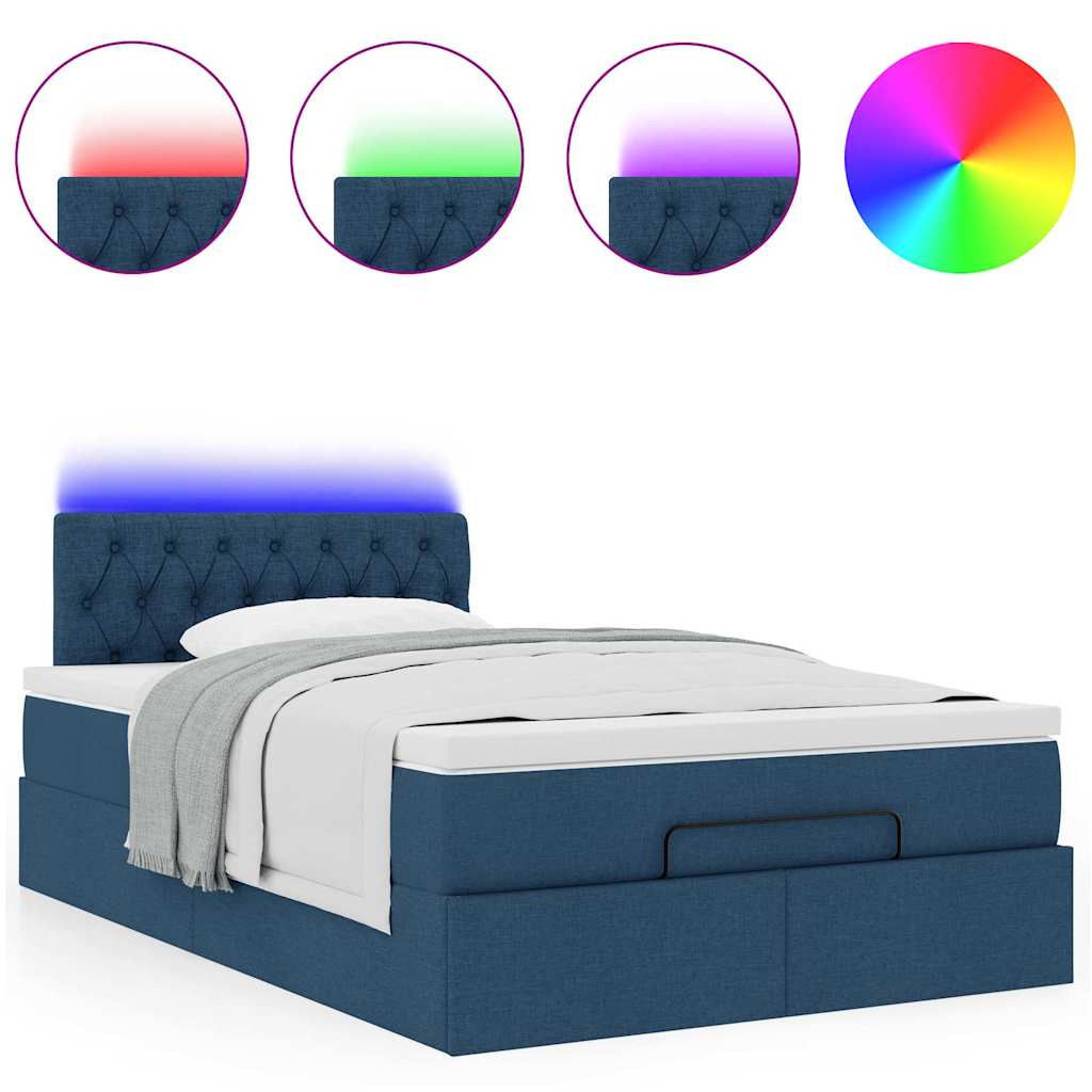 Pouf Letto con Materasso e LED Blu 120x200 cm in Tessuto | homemem39