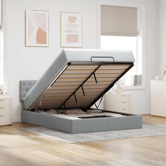 Pouf Letto con Materasso e LED Grigio Chiaro 140x190 cm
