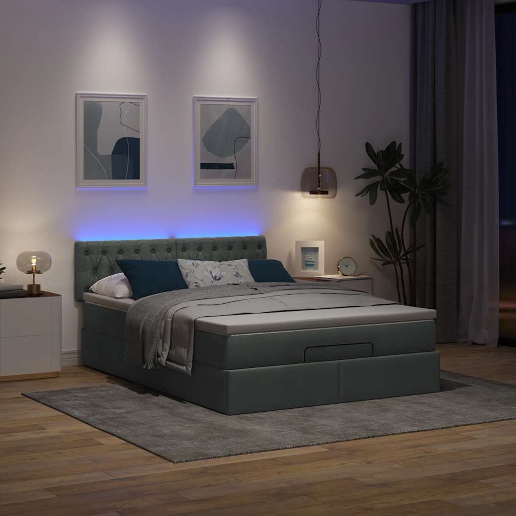 Pouf Letto con Materasso e LED Grigio Scuro 140x190 cm | homemem39