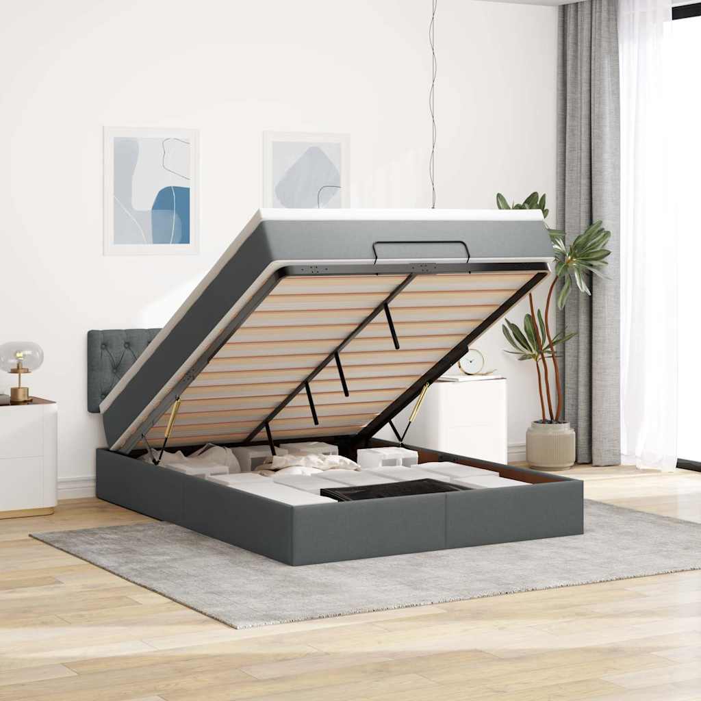 Pouf Letto con Materasso e LED Grigio Scuro 140x190 cm | homemem39