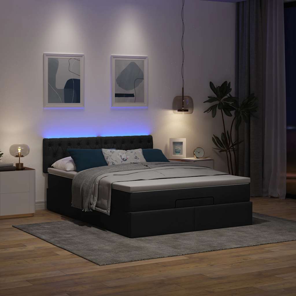 Pouf Letto con Materasso e LED Nero 140x190 cm | homemem39