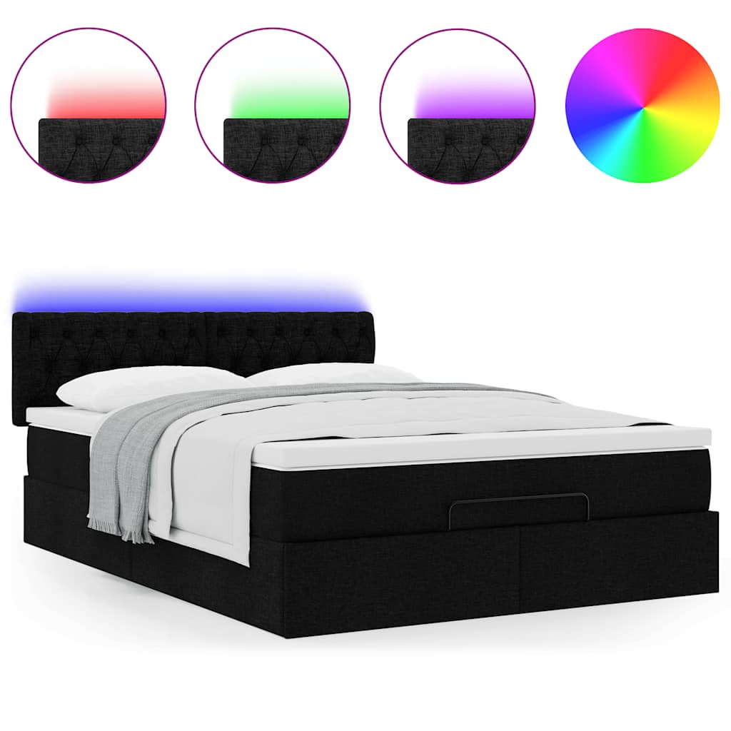 Pouf Letto con Materasso e LED Nero 140x190 cm | homemem39